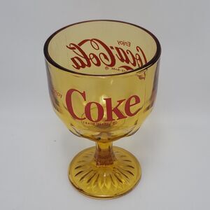 Vintage Coca-Cola COKE Amber Goblet Chalice Stemmed Thumbprint Heavy Glass 6"